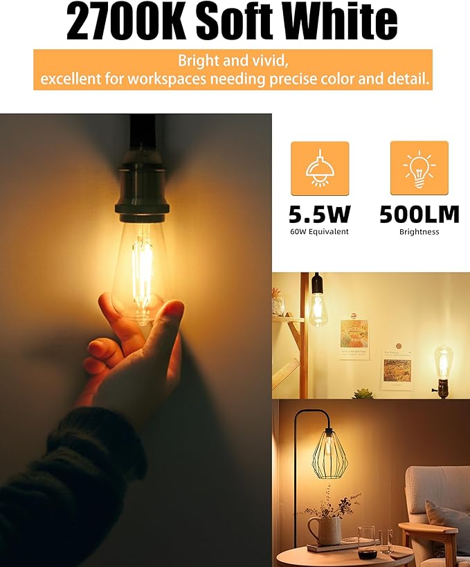 Lumiverse 120 Pack E26 led Bulb 60 watt dimmable Vintage LED Edison Bulbs 5.5W, 60W Equivalent, 2700K Soft White, Antique Style ST19/ST58 LED Light Filament Bulbs, CRI 90+, E26 Base