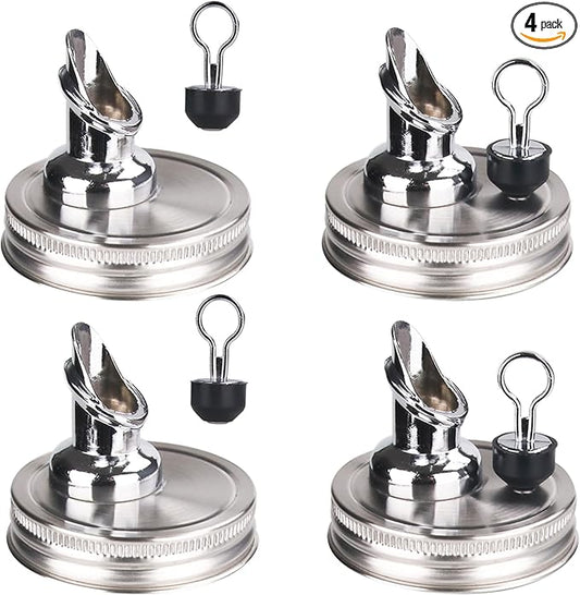 Mason Jar Pour Spouts. free flow Mason Jar Pour Spouts, mason jar for spout regular mouth size 70mm dispenser germination cover. Suitable for any liquid (4 pieces stainless)