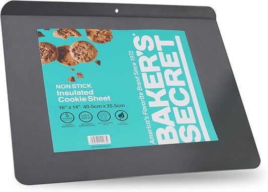 Baker's Secret 1pc Insulated Cookie Sheet Cookie Tray 16" x 14", Carbon Steel Insulated Double Wall, for Baking Roasting Cooking, Dishwasher Safe Home Baking Supplies PFOA, PFOS, PFAS, PTFE free