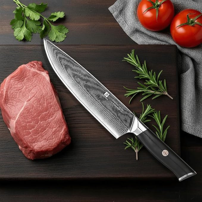 Chef Knife,8inch Damascus knife,67-Layer High Carbon Stainless Steel Kitchen Knife,Professiona Sharp Cutting Knives with Ergonomic G10 Black Handle,Gift Box for Home and Kitchen Birthday Gift