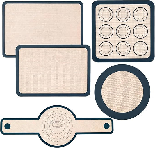 Silicone Baking Mat,Bread Baking Mats All-in-One Silicone Baking Mat Set - Kneading Mat,Non-Stick Pizza Bakeware Mat for Making Cookie,Bread,Bun,Pastry