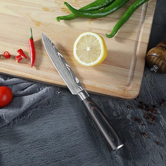 Paring Knife Set, 3.5'' Fruit Knife and 5'' Utility Knife, Sharp High Carbon Stainless Steel Small Kitchen Knives, Forged Peeling and Vegetable Cutting Knives with Gift Box
