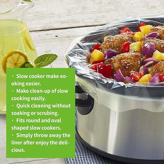 40 Count Disposable Slow Cooker Liners and Cooking Bags | Extra Large Size Fits 6-10 QT Pot, 14"x 22" | Suitable for Oval & Round Pot, BPA Free (2 Pack)