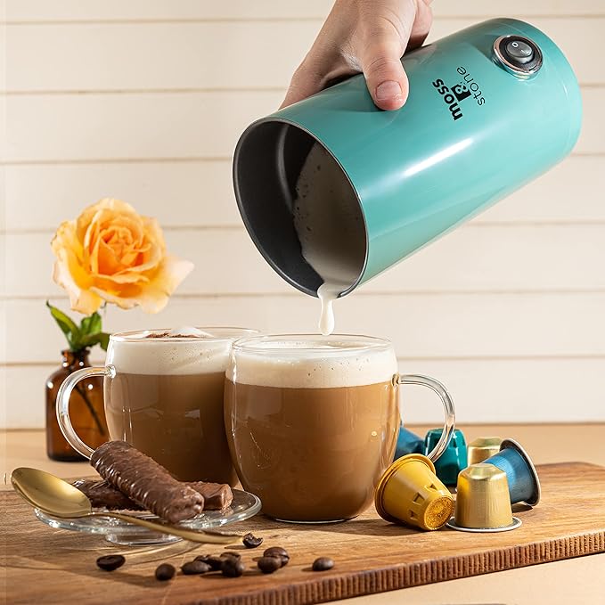 Moss & Stone Electric Milk Frother - Latte Art Steamer, Electric Cappuccino Machine And Milk Warmer, Hot Foam Maker and Milk Warmer for Latte, Cappuccinos, Macchiato, Hot Chocolate Milk