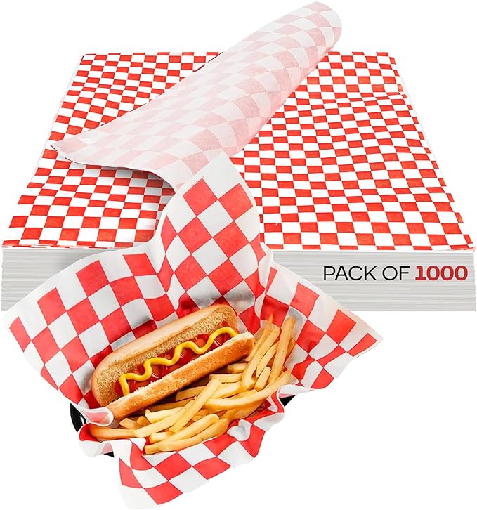 Red Checkered Deli Paper Sheets, 12" x 12" (1000 pcs.) - USA-Made Premium Food Basket Liners - PFAS-free Grease Resistant Deli Paper Sheets for Snack & Baking Wrap, Picnic & Party by IDL Packaging