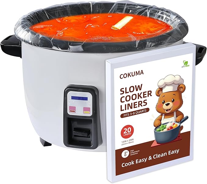 20 Pack Slow Cooker Liners, (Fits 3-8 Quarts) Disposable Oval Slow Cooker Bags for Crock Pot, BPA-Free and Easy to Clean, 13"x 21"