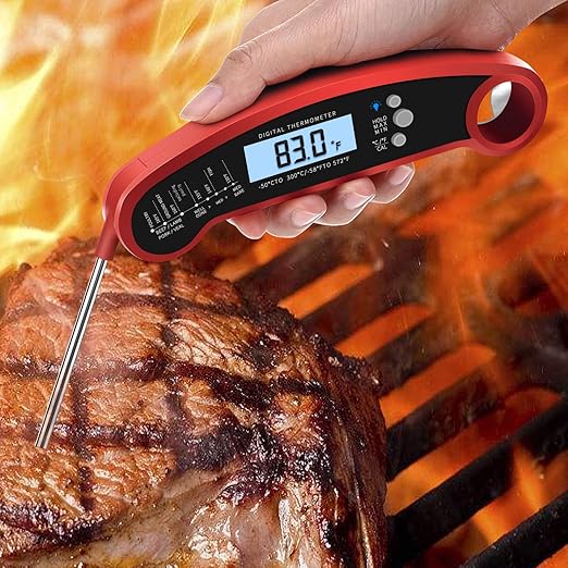Cooking Thermometer,IP67 Waterproof Digital Meat Thermometer with Backlight, Calibration & Hold Function，Food Thermometer for Cooking,Outdoor Grilling,Candy Making