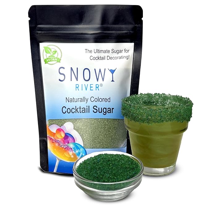 Snowy River Holly Green, Cocktail & Margarita Sugar Rimmer - Vibrant Color Glass Rimming Sugar with Medium Crystal Texture - 4oz