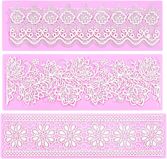 Embossing Lace Fondant Molds, Multi Circle Flowers Lace Mat Wedding Cake Decoration Tool, Rattan Shaped Cupcake Mat Silicone Molds Set of 3