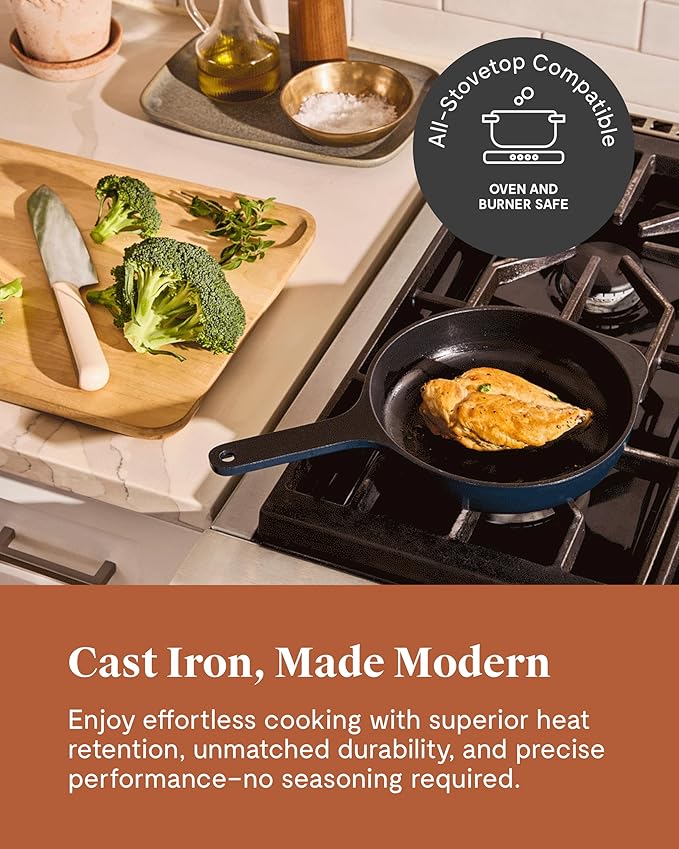 Caraway Cast Iron Skillet - 8” Enameled Cast Iron Pan With 3 Layer Enamel Coating - No Seasoning Required - Compatible With All Stovetops - Free From Forever Chemicals - Rust