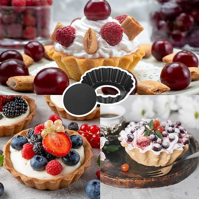 24 Pcs Mini Pie Tart Pans 3" with Removable Bottom Round Nonstick Quiche Pan Bakeware Egg Tart Molds Fluted Side Small Quiche Pans Steel Mini Pie Tins for Pies Mousse Cheese Cake Dessert