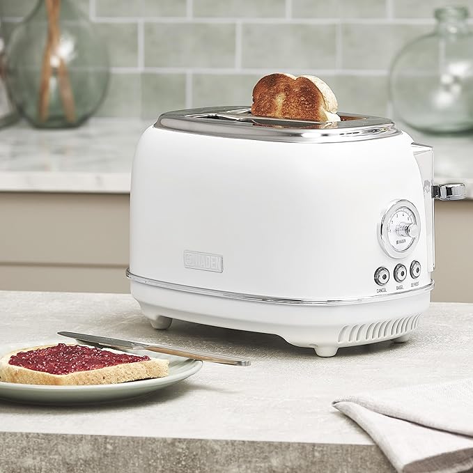 Haden Chelsea 2 Slice Wide Slot Toaster with Adjustable Browning Control, Ivory & Chrome