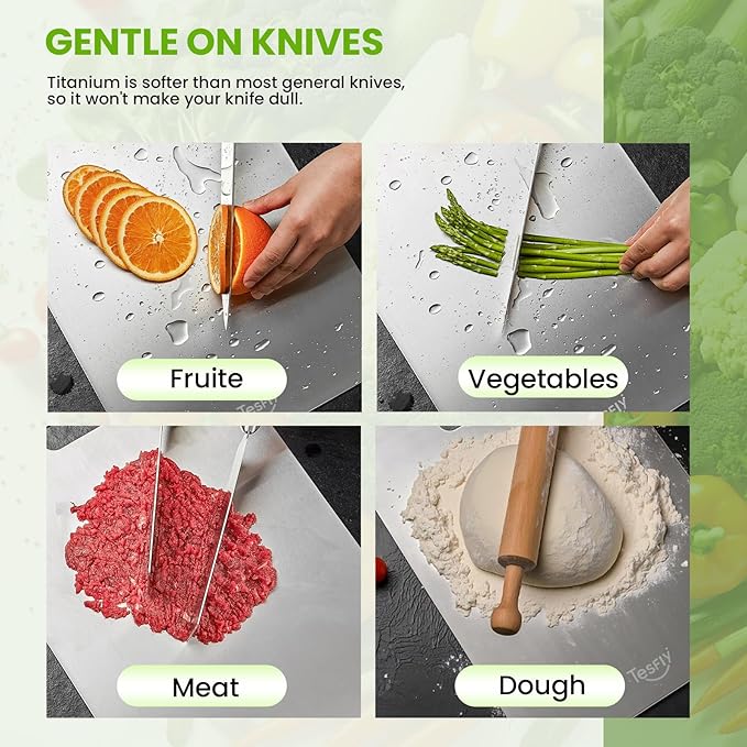 New Titanium Cutting Board - 100% Pure Titanium Cutting Boards For Kitche,Easy to clean, Double-sided food-grade Cutting Board For Meats, Fruits And Vegetables (13 * 9)