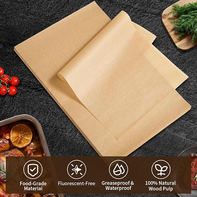 9x13 In Non-Stick Precut Baking Parchment Paper Sheets for Baking Enthusiasts - Withstands Temperatures up to 450°F - 100% Natural Wood Pulp (200PCS)