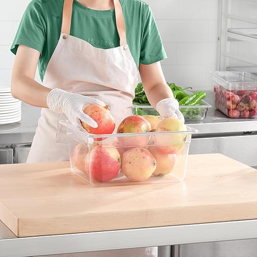 Half Size Food Containers 6 Pack 6 Inch Deep Hotel Pan Clear BPA free Polycarbonate Stackable Food Storage Container for Kitchen Business and Food Serving