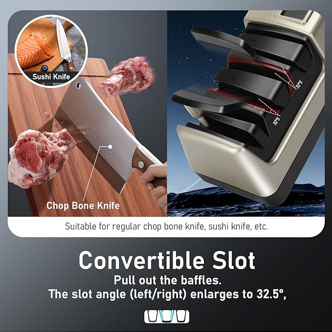 Upgrade 5 in 1 Electric Knife Sharpener with LCD Screen, 3 Rotational Speed Adjustable, 100% Diamond knife sharpener for Straight, Serrated, Meat Cleaver, Ceramic Knives & Scissors, Light Blonde