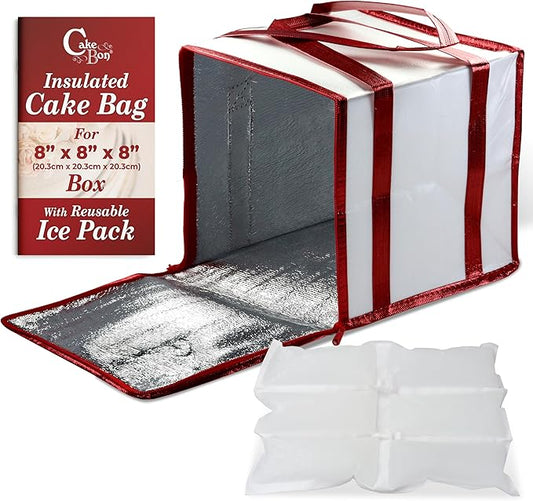 Cakebon 8-Inch Insulated Cake Bag with Ice Pack Sheets – Premium Cooling Solution for Cakes, Pastries & Cupcakes – Durable, Reusable, Moisture-Proof Design for Bakers & Food Deliveries (1-pack)