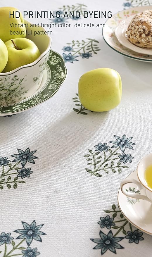 ISAENNE Designer White Linen Small Square Tablecloth,Chinoiserie Floral Elegant Indoor Table Cloth,Fall Stain Proof Decor Tablecloths for Dining Thanksgiving Kitchen Party,55"*55"-Mosella F
