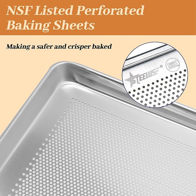 12 Pack Full Size Baking Sheet Pans Perforated, Aluminum Commercial Cookie Sheets Non-Stick, 26"x18"