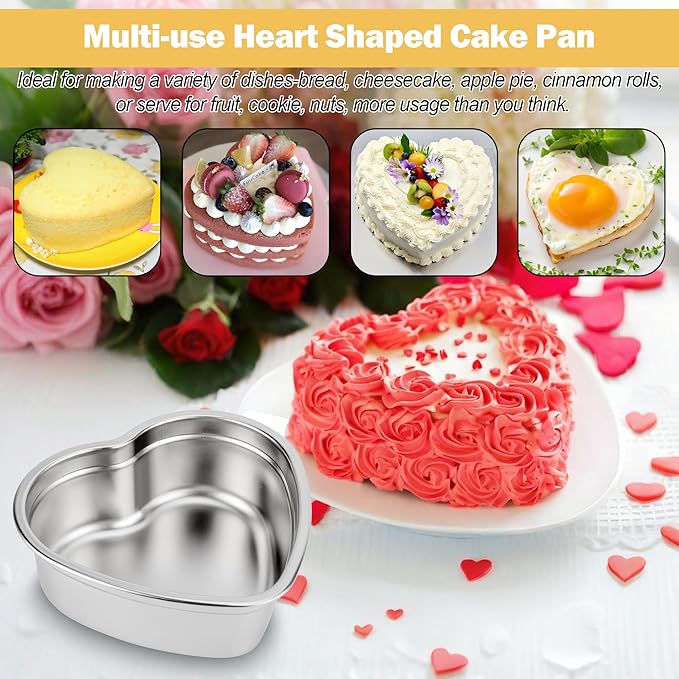 Heart Shaped Cake Pans Set of 2, Nonstick Heart Cake Pan 6 Inch for Layer cakes, Durable Stainless Steel Baking Pans Cake Tins for Valentine's Day/Thanksgiving/Wedding/Anniversary, Dishwasher Safe