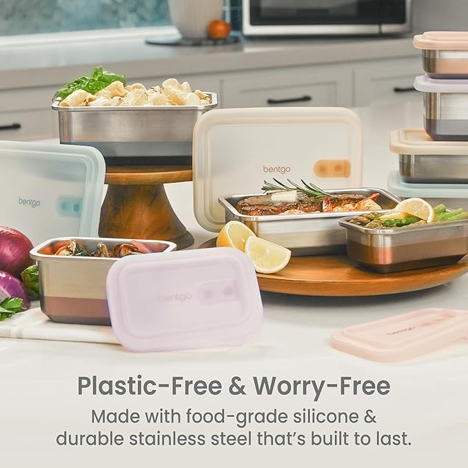 Bentgo® MicroSteel® Heat & Eat Container - Microwave-Safe, Sustainable & Reusable Stainless Steel Food Storage Container with Airtight Lid for Eco-Friendly Meal Prepping (Family Size - 8.5 Cups)
