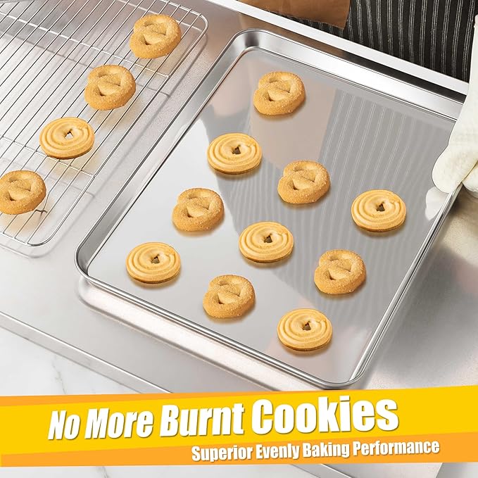 Homikit 2 Pack Baking Sheet, 16x12 Inches Stainless Steel Cookie Sheets for Baking, Large Toaster Oven Tray for Roasting Cooking, Metal Jelly Roll Pan Non Stick &Rustproof, Dishwasher Safe