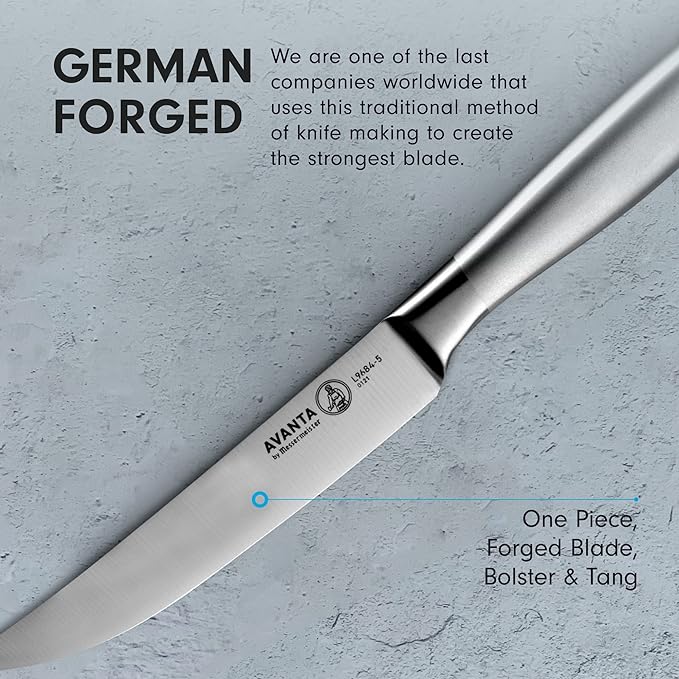 Messermeister Avanta Forged 5” Fine Edge Steak Knife Set - Pack of 2 - German X50 Stainless Steel - Rust Resistant & Easy to Maintain - 8 Steak Knives Total