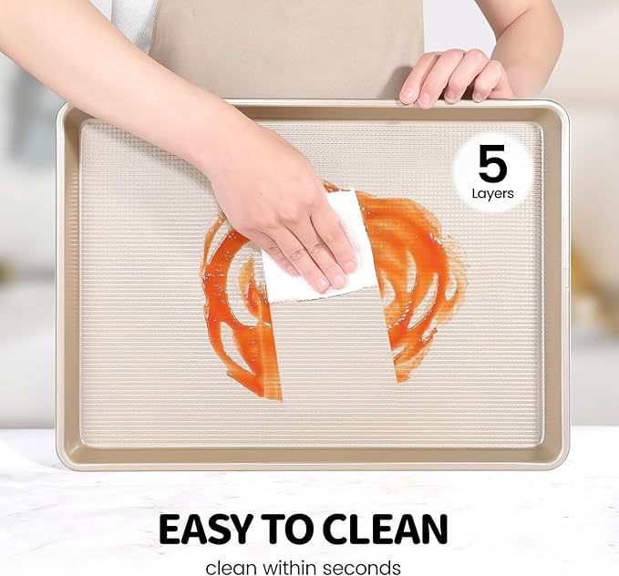 Vinino Baking Sheet Set of 2, Cookie Sheets For Baking with Square Texture Pattern, Thicker Carbon Steel Non-stick Baking Pan Quarter/Jelly Roll Pans Tray for Oven 15-GD