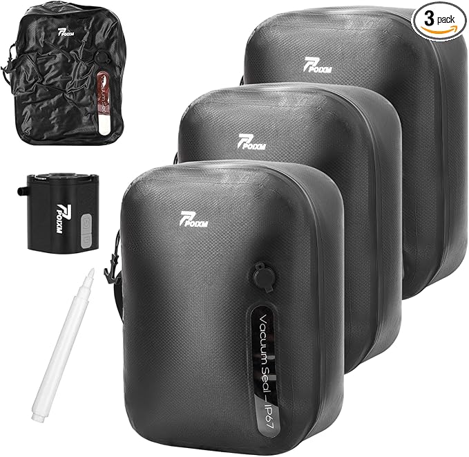 Vacuum Bags for Travel with Wireless Pump, 180° Open Zipper, IP67 Waterproof, Reusable Space Saver Compression Bags for Backpack, Suitcase, Home Storage(3 Pack + Pump)