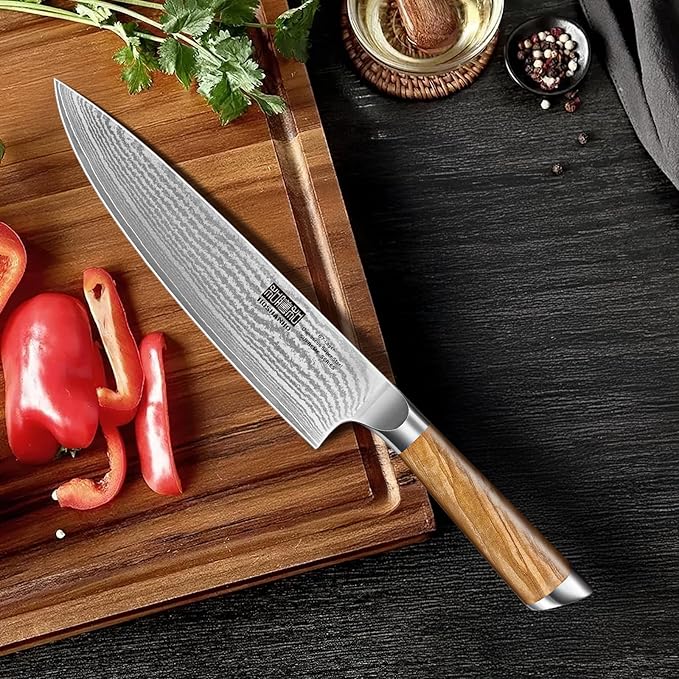 HOSHANHO 5 Pieces Kitchen Knife Sets, Ultra Sharp Professional Damascus Super Steel Chef Knives Sets with Ergonomic Olive Wood Handle, Including Chef, Bread, Santoku, Utility & Paring Knives