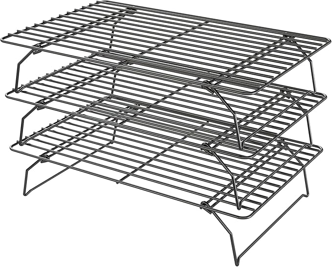 Cooling Racks for Cooking and Baking - 3 Tier Stackable Grid Wire Baking Rack for Oven Cooking, Baking, Grilling, Roasting - Dishwasher Safe Bacon Rack - Black