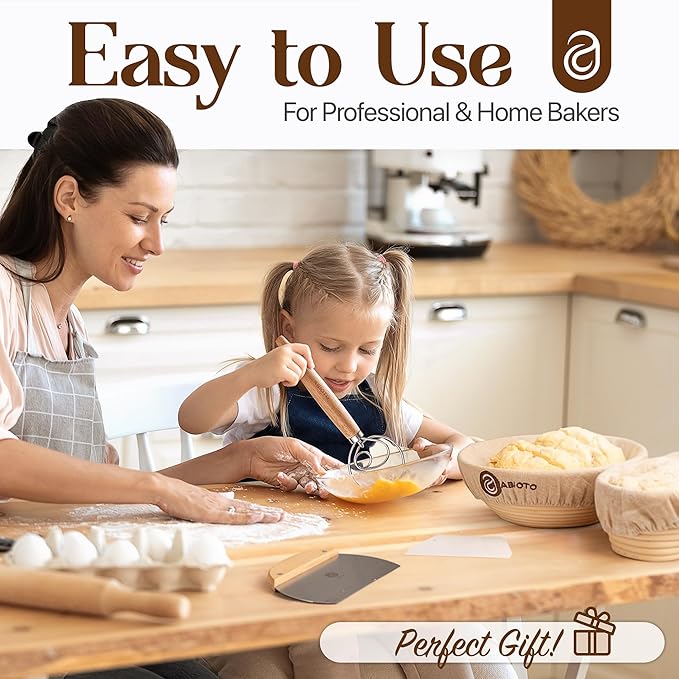Sourdough Kit with Professional Bread Making Tools - Complete Sourdough Bread Making Kit with 10" Round & 11" Oval Handcrafted Bannetons, Bread Lame, Danish Whisk, Bowl & Dough Scrapers (14-Piece Kit)
