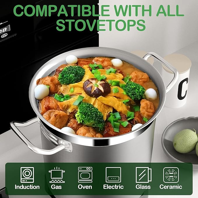 Commercial Grade Large Stock Pot - Soup Pot with Lid - Non-Nickel Stainless Steel - Healthy Cookware Polished Stockpots - Heavy Duty - 35 Quart (8.8Gallon)