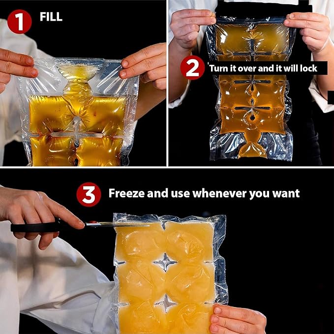 Bihamd/New Frozen Natural Food Juice Bag, Stackable Easy Removable, Large Size Ice Cube Mold Trays, Self-locking Liquid Food Bag, Cooler Bag for Natural Foods/Large 7 Bags 56 Cubes