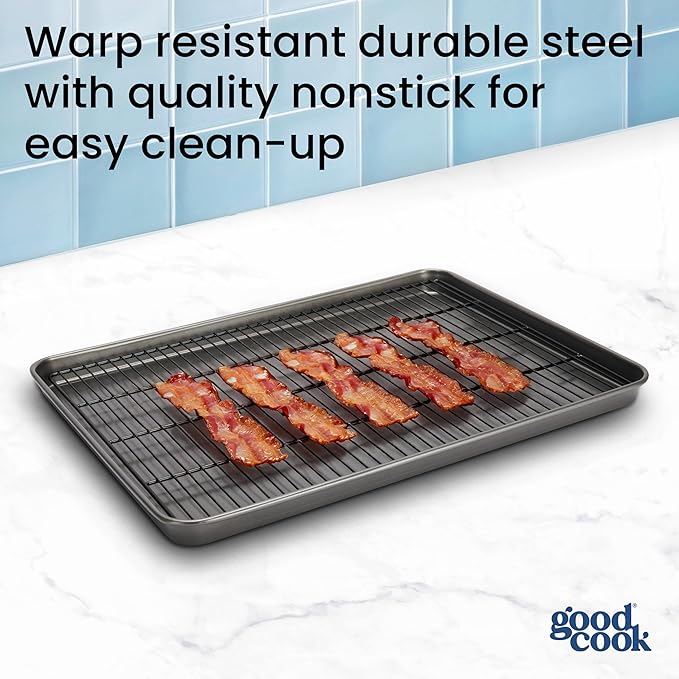 GoodCook Set of 2 Everyday Nonstick XL Cookie Sheet and XL Cooling Grid, Gray