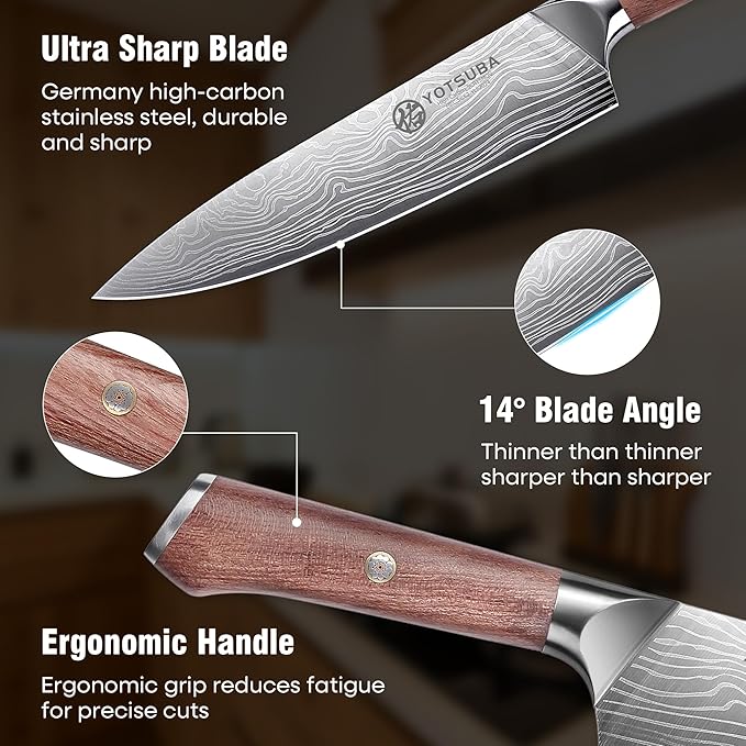 YOTSUBA Kitchen Knives Set 3 PCS, Ultra Sharp Chef Knife Set High Carbon Stainless Steel Blade, for Home & Restaurant Use, With Smooth Ergonomic Handle and Stylish Premium Gift Box
