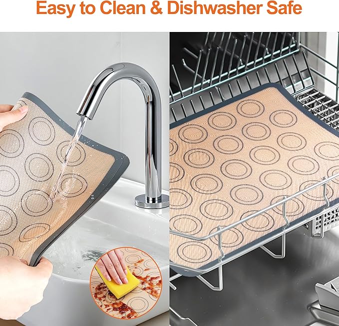 HOOMIL Macaron Silicone Baking Mats 2-Pack, 13" x 9" Quarter Sheet Size Macaron Silicone Mat, Non-Stick, Reusable, Food Safe Baking Mat - Brown+Gray