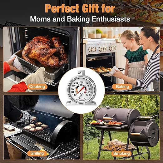 2-Pack Oven Thermometer, Upgraded 100-600°F No-Holes Non-Discoloring Easy-to-Clean for Healthier Cooking, Easy-to-Read with Large Bright Numbers for Gas & Electric Ovens, Grills, and Smokers