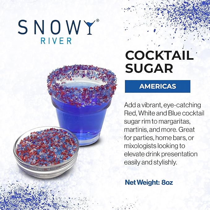 Snowy River Americas, Cocktail & Margarita Sugar Rimmer - Vibrant Naturally Colored Sugar for Cocktail Rimming, Baking & Decorating, Medium Crystal - 8oz