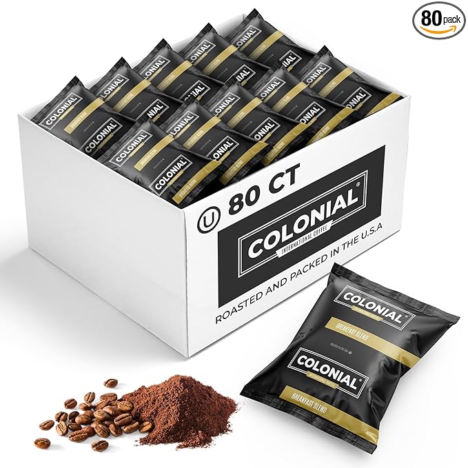 Colonial Coffee 80 Count Single Pot Coffee Packets – 100% Arabica Breakfast Blend Medium Roast | Pre-Measured Frac Packs for 12 Cup Maker | Bulk Ground Gourmet Coffee for Home & Office