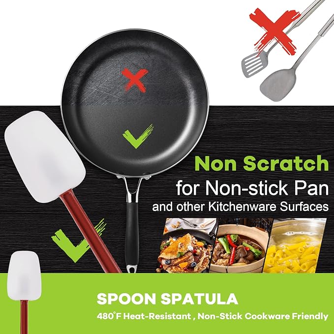 Silicone Rubber Spatula Set of 3, High Heat Set, Commercial Rubber Spatula (1 Spoonula + 2 Scrapers (9.5 Inches))
