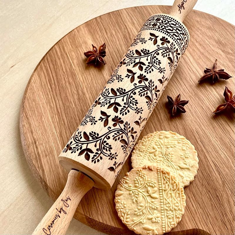 Embossing Rolling Pin Designed in Cooperation between Algiscrafts and Pottery by Jas FLORAL VINE for Ceramic and Cookies