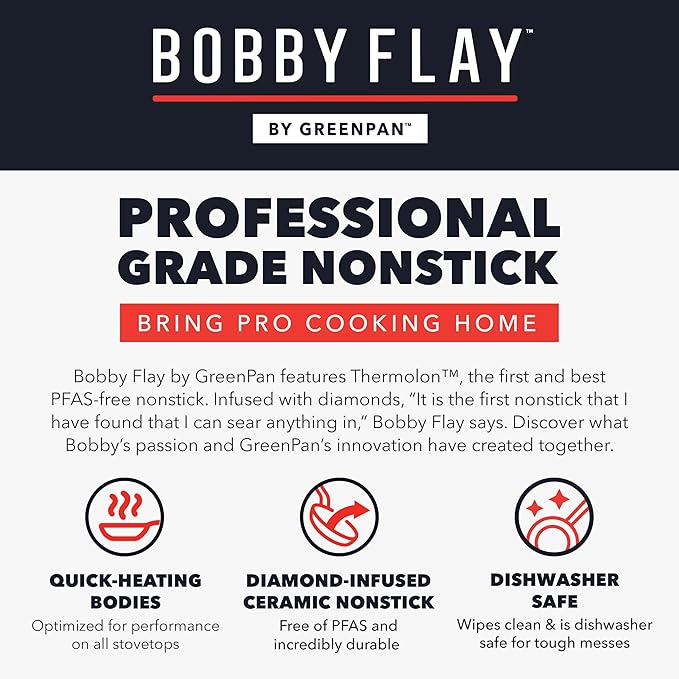GreenPan x Bobby Flay 18" x 11" Nonstick Double Burner Griddle, PFAS-Free Ceramic Double Stovetop Skillet, Stainless Steel Handles, Dual-Use Cooking, Easy Clean Dishwasher & Oven Safe Pan, Gray