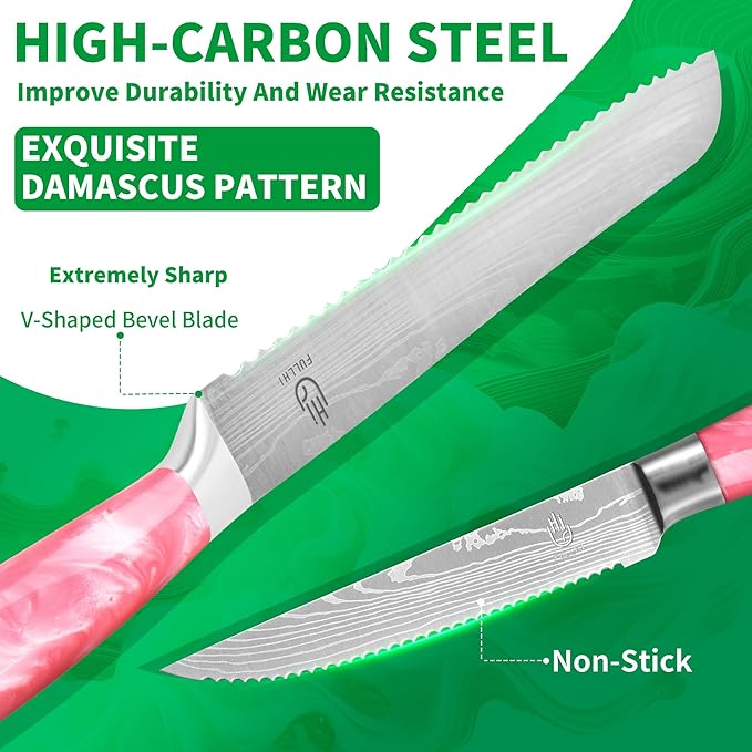 FULLHI 14pcs Block Knife Set, Chef's Knife Steak Knives Set with Block and Sharpener, Kitchen Knife Set, Multi-colour Handle, Gifts for Men Women