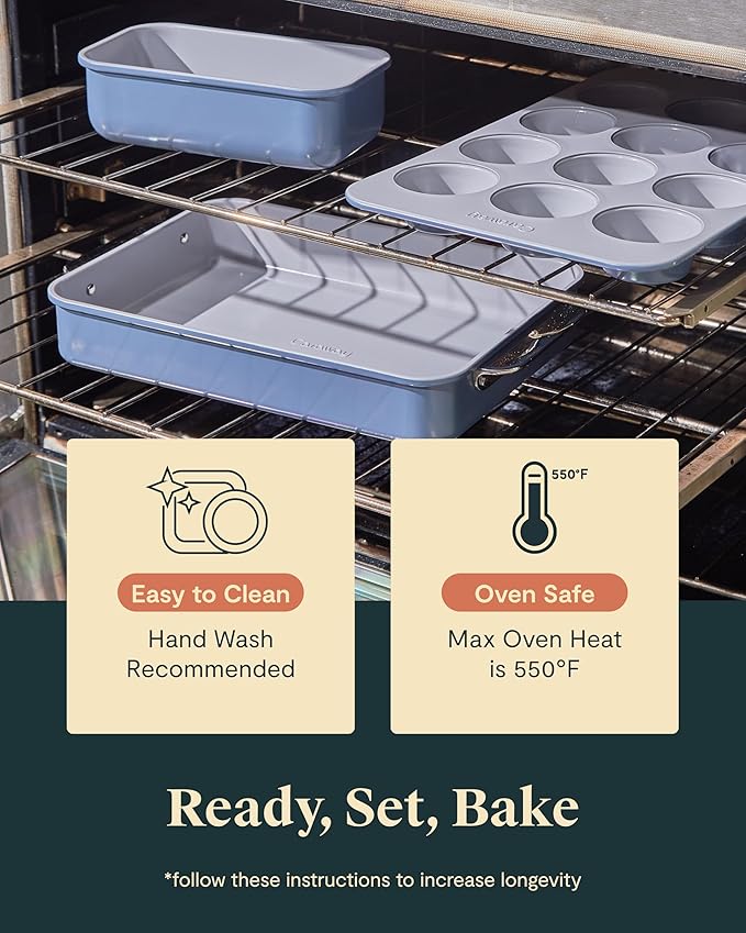 Caraway Nonstick Ceramic Bakeware Set (11 Pieces) - Baking Sheets, Assorted Baking Pans, Cooling Rack, & Storage - Aluminized Steel Body - Non Toxic, PTFE & PFOA Free - Gray