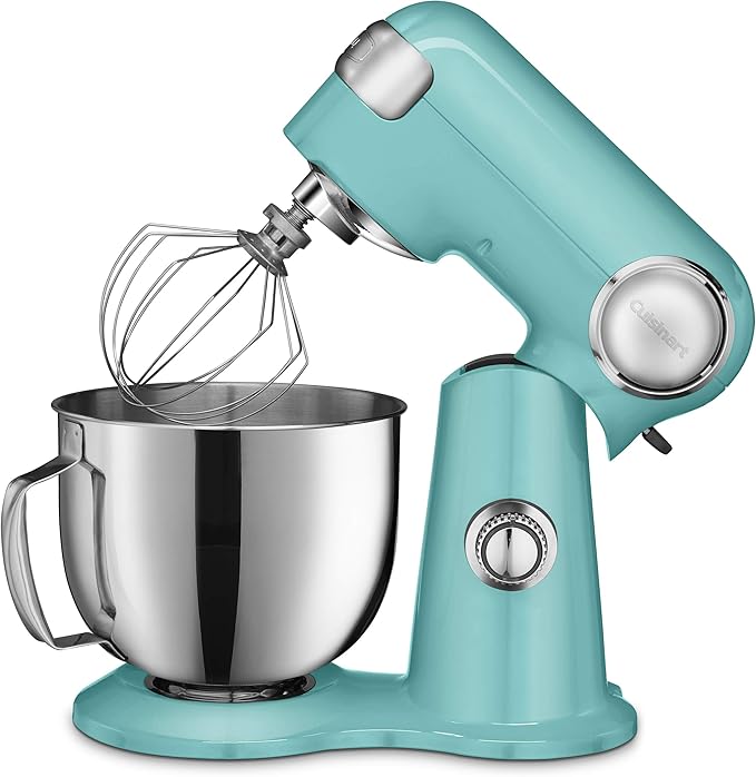 Cuisinart Stand Mixer, 12 Speed, 5.5 Quart Stainless Steel Bowl, Chef’s Whisk, Mixing Paddle, Dough Hook, Splash Guard w/ Pour Spout, Periwinkle Blue, SM-50BL