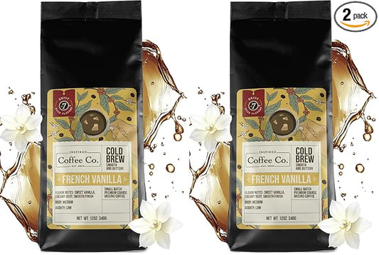 French Vanilla - Flavored Cold Brew Coffee Grounds for Coarse Grind for French Presses - Inspired Coffee Co. Local Coarse Ground Coffee for Cold Brew - Resealable Bag 12 oz (Pack of 2)