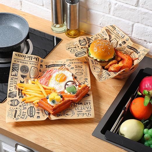 1800 Pcs 12 x 12 Inch Deli Wax Paper Sheets Grease Resistant Tray Basket Liners Newsprint Paper Water and Grease Proof Sandwich Wrapping Square Hot Dog Wrappers for Food Baking (Brown)