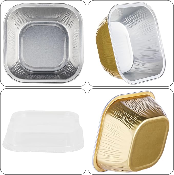 Individual Cake Pans with Lids, BAKINGPAK 30PCS 7.8OZ Mini Cake Pans with Lids Cupcake Liners with Lids Individual Cupcake Containers Baking Cups with Lids Mini Cake Tins with Lids for Holiday, Gold