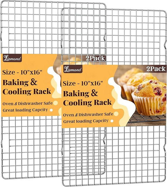 Cooling Racks for Cooking and Baking - 2 PCS 10" x 16" Grid Wire Baking Rack for Oven Cooking, Baking, Grilling, Roasting - Dishwasher Safe Bacon Rack - Fits Half Sheet Cookie Pan